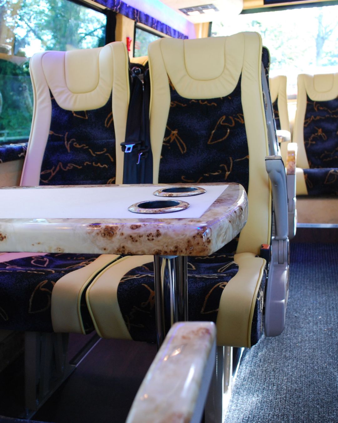 Luxury coach interior with premium seating for corporate group travel